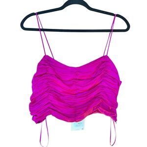 ZARA Fuchsia Ruched Crop Top – Size L – NWT